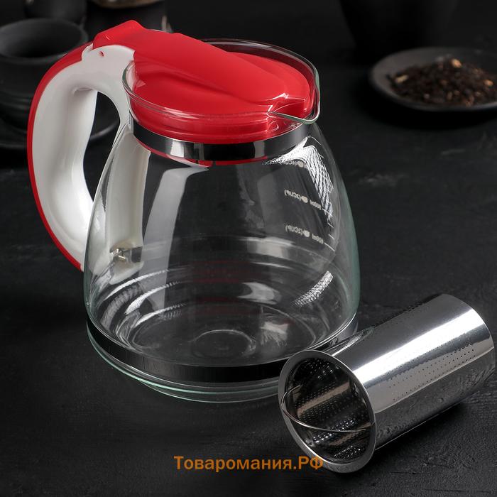 Чайник заварочный, 1.5 л, с металлическим ситом, стекло, МИКС