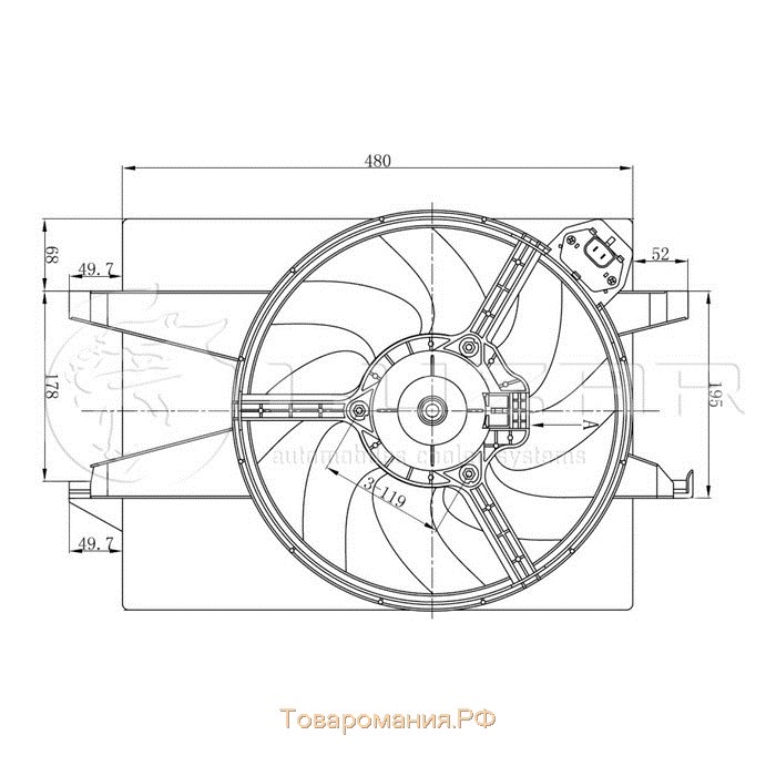 Электровентилятор охлаждения с кожухом Fusion (02-)/Fiesta (01-) A/C+ Ford 3M5H8C607SB, LUZAR LFK 1031