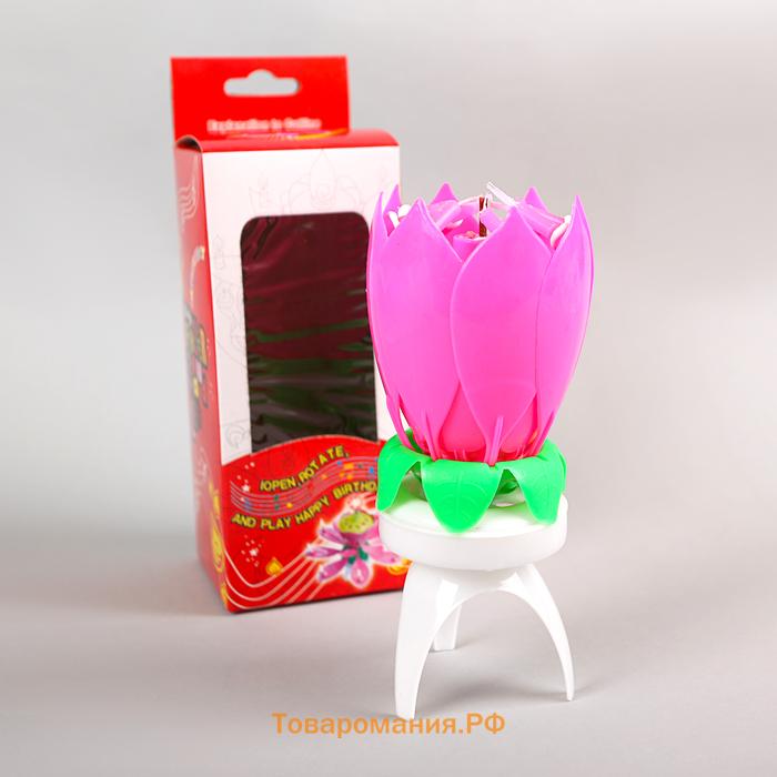 Свеча для торта музыкальная «Тюльпан», крутящаяся, розовая, 14.5×6 см