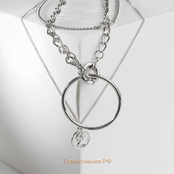 Кулон «Цепь» крупное кольцо с медальоном, цвет серебро, 66 см