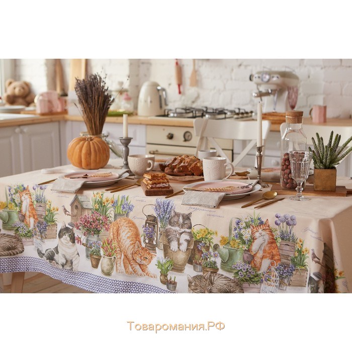 Скатерть  «Уютные коты», 220×147 см, 100% хлопок, саржа 190 г/м²
