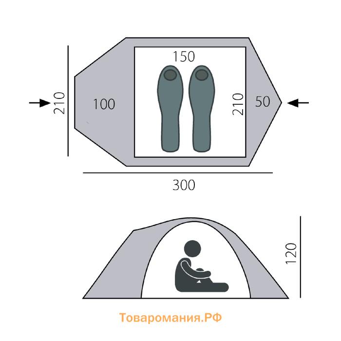 Палатка BTrace Talweg 2+, двухслойная, 2-местная, цвет зелёный