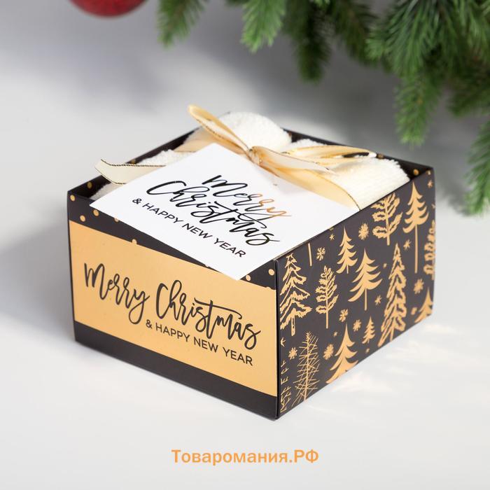 Набор махровых полотенец "Merry cristmas" 30х30 см - 3 шт, хлопок 340гр/м2