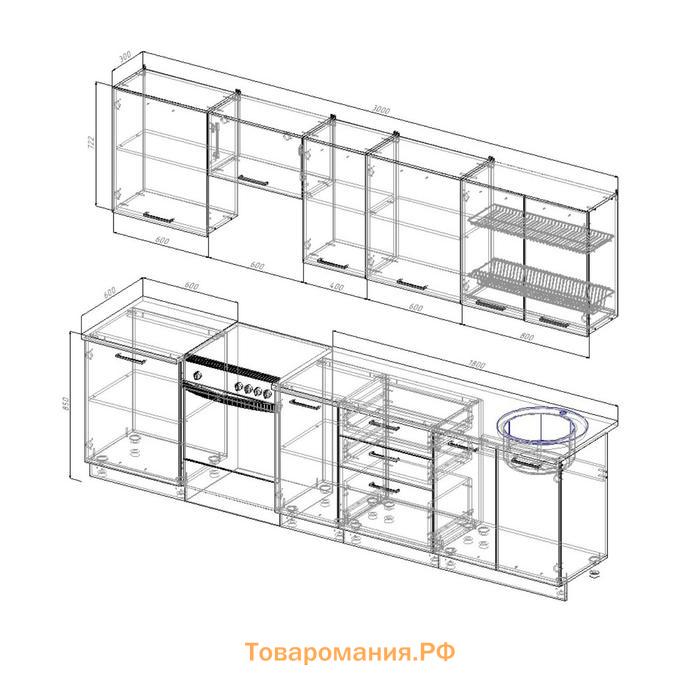 Кухня Антрацит 3032х600 Антрацит/ Дуб Вотан/Антрацит