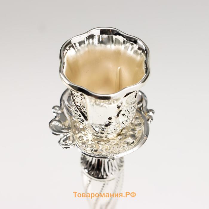 Подсвечник металл на 1 свечу "Виноградная лоза" серебро 18,5х6х6 см