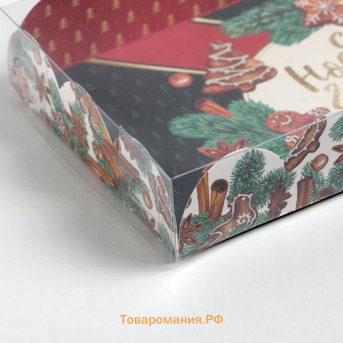 Коробка для кондитерских изделий с пластиковой крышкой «Корица», 10.5 х 21 х 3 см