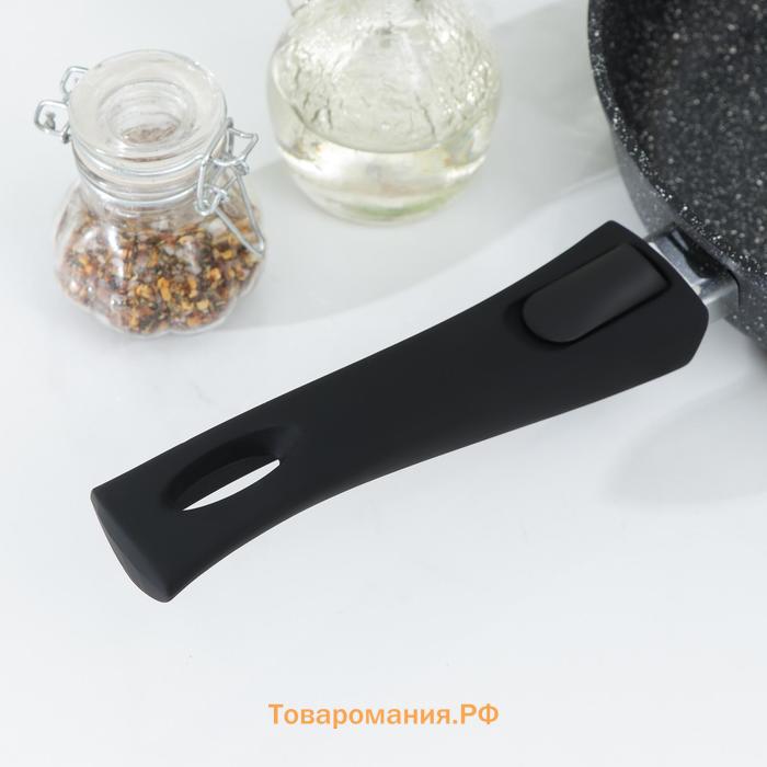 Сковорода «Элит», d=24 см, пластиковая ручка, стеклянная крышка, антипригарное покрытие, цвет чёрный