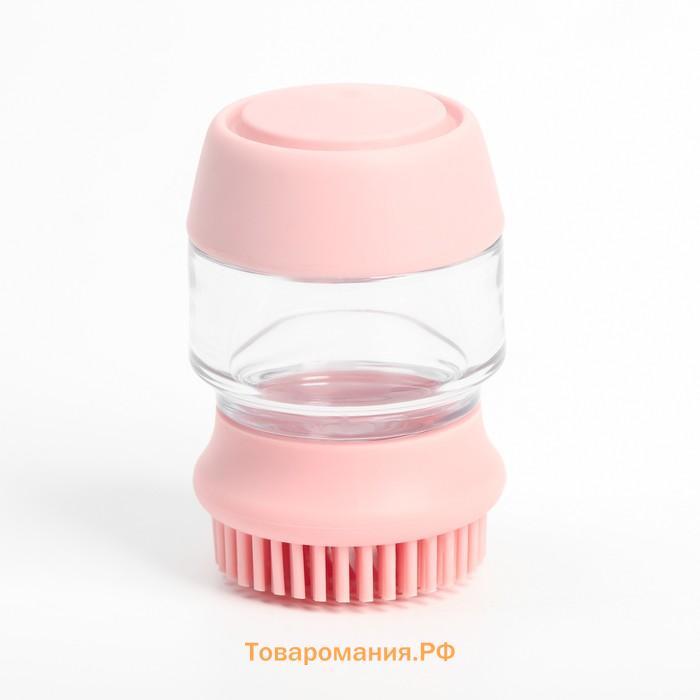 Щётка для мытья и массажа собак с ёмкостью для шампуня и 2 насадками, 5.8х5.8х9 см, розовая