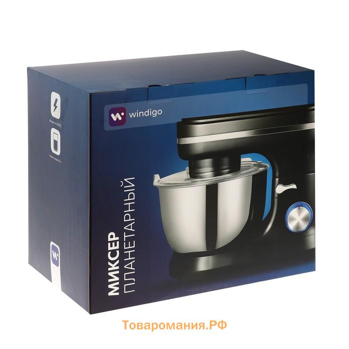 Миксер Windigo WMR-01, планетарный, 1000 Вт, 4.5 л, 8 скоростей, 3 насадки, чёрный