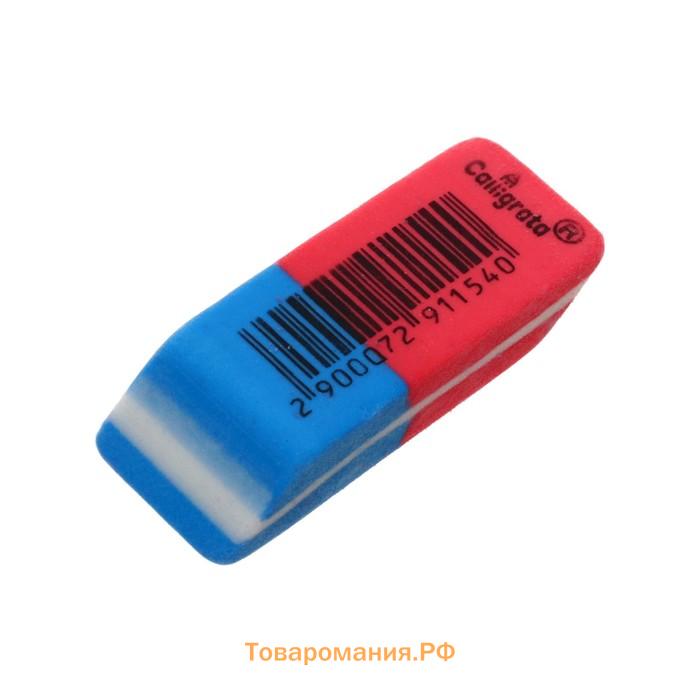 Ластик комбинированный красно-синий скошенный малый 39 х 15 х 6 мм (штрихкод на штуке)