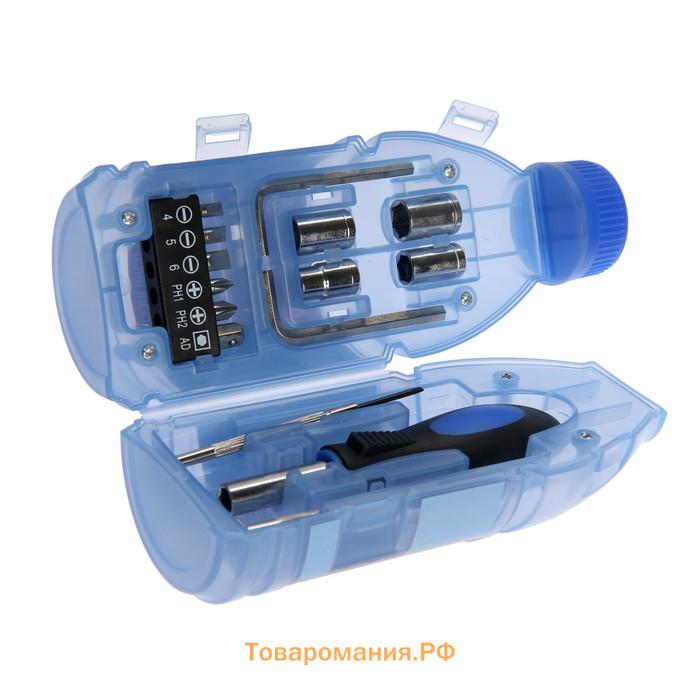 Набор инструментов ТУНДРА, подарочный пластиковый кейс «Бутылка», 15 предметов