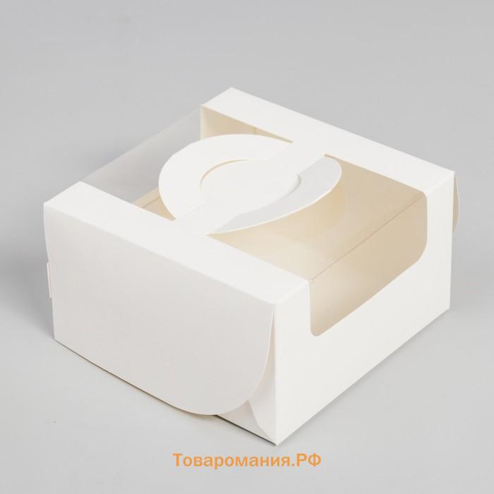 Коробка под бенто - торт с окном, белая, 14×14×8 см