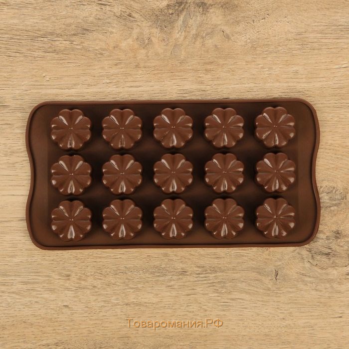 Форма для шоколада «Цветочки», силикон, 21×10×2 см, 15 ячеек, цвет МИКС