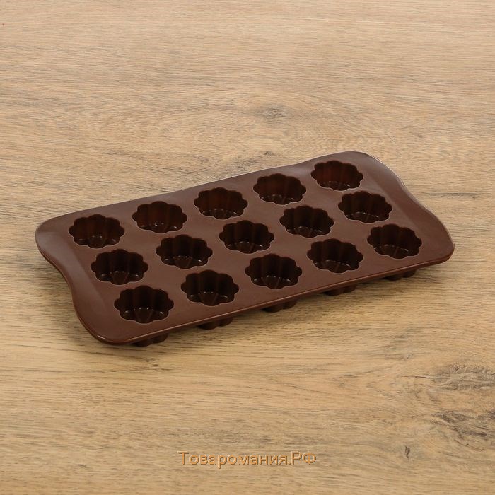 Форма для шоколада «Цветочки», силикон, 21×10×2 см, 15 ячеек, цвет МИКС