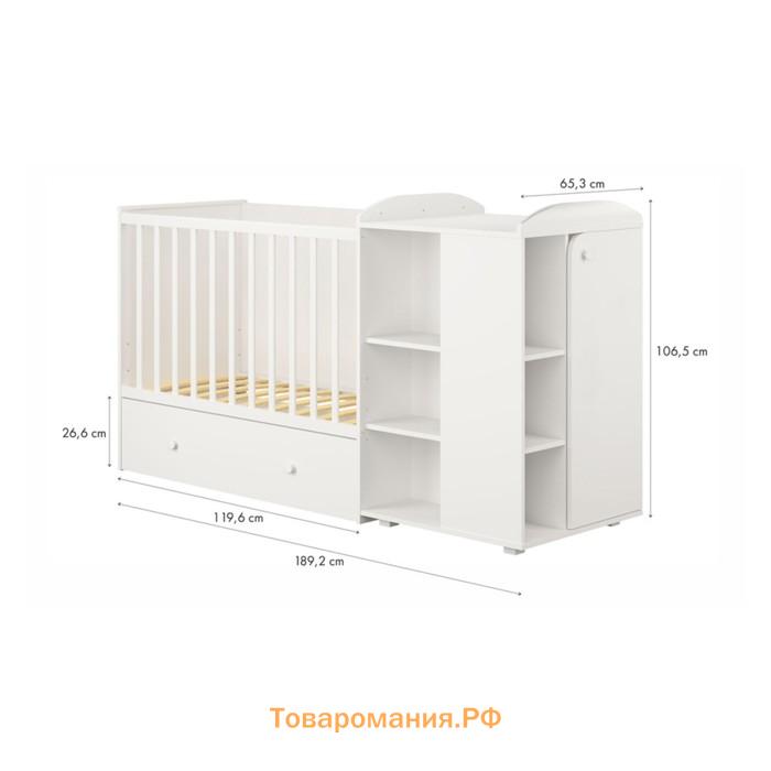 Кровать детская Polini kids French 900, Teddy, с комодом, цвет белый