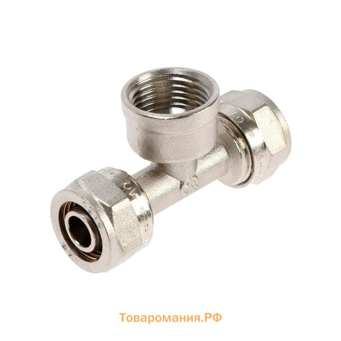 Тройник AQUALINK, обжимной, d=16 х 1/2" х 16 мм , цанга/гайка/цанга