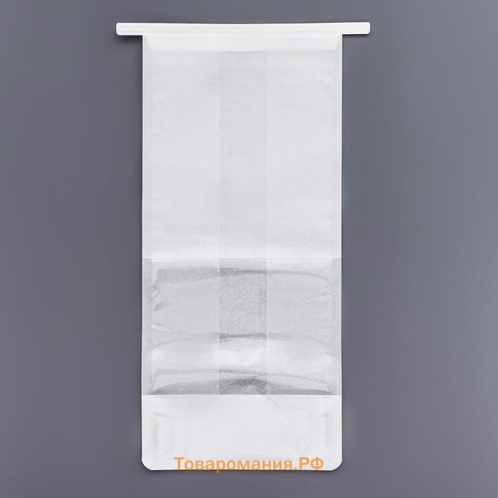 Пакет бумажный, с окном, прямоугольное дно, белый, 13×10×28 см
