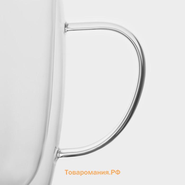 Набор кружек с двойными стенками Magistro «Дуо», 450 мл, 13×9×14.8 см, 2 шт., стекло