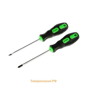 Набор отверток ТУНДРА, сатин, магнит, двухкомпонентные рукоятки, PH1 и SL5×100 мм, 2 шт.