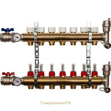 Коллектор распределительный STOUT SMB 0473 000007, 7 выходов, с расходомерами, латунь