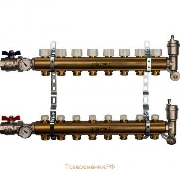Коллектор распределительный STOUT SMB 0468 000008, 8 выходов, без расходомеров, латунь