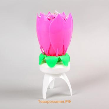Свеча для торта музыкальная «Тюльпан», крутящаяся, розовая, 14.5×6 см