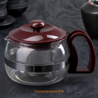Чайник заварочный «Бруно», 750 л, 16×11.5×13 см, с металлическим ситом, стекло, коричневый