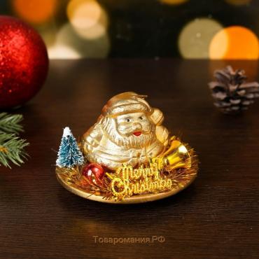 Свеча с подсвечником новогодняя «Дед Мороз с ёлкой», золотой