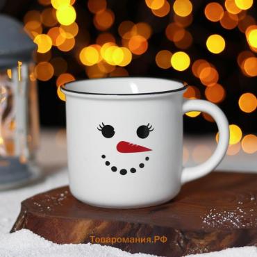 Кружка фарфоровая «Новый год. Снеговик», 380 мл, цвет белый