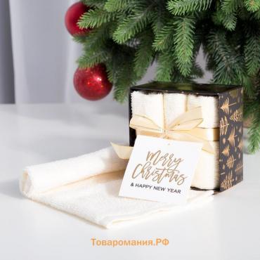 Набор махровых полотенец "Merry cristmas" 30х30 см - 3 шт, хлопок 340гр/м2