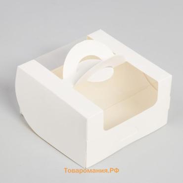 Коробка под бенто - торт с окном, белая, 14×14×8 см